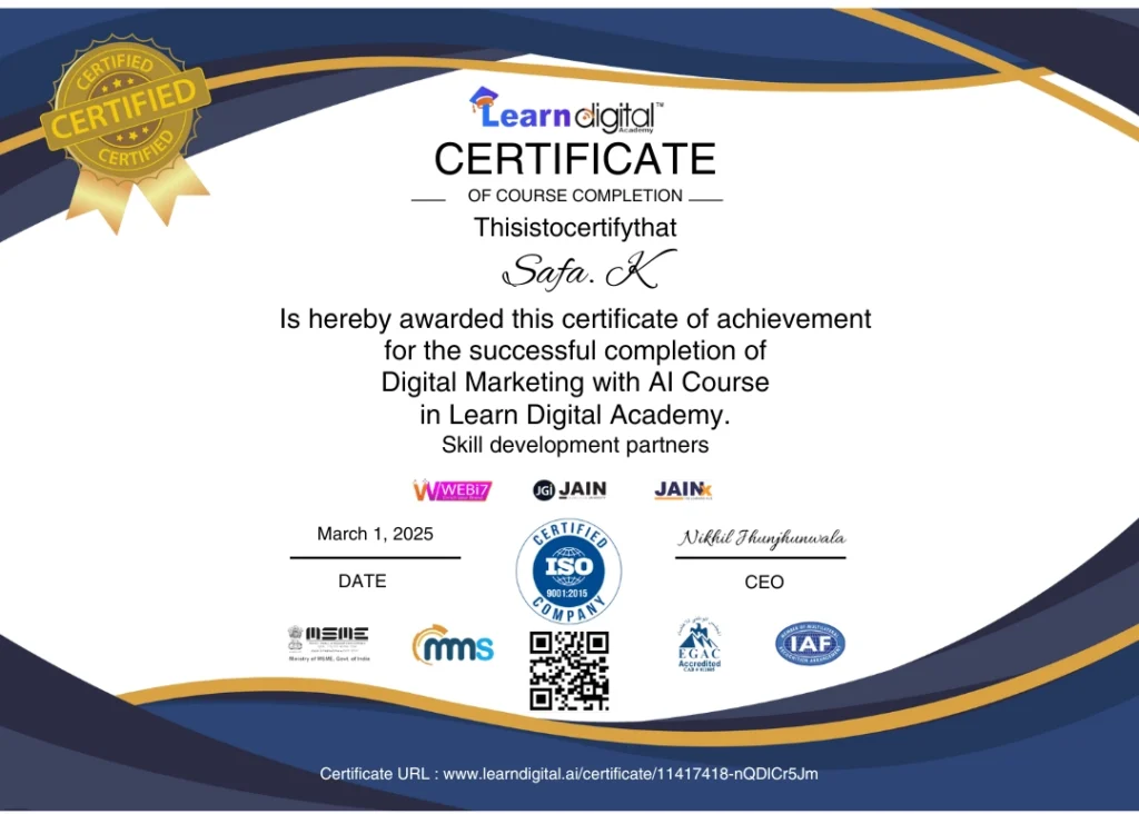 safa-best digital marketer in malappuram-Certificate